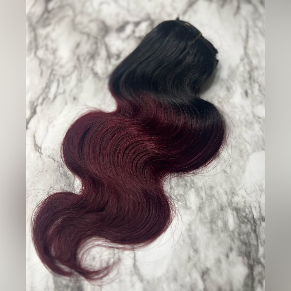 14 Inch Ombre Body Wave  Black & Burgundy Clip in hair extensions. - Picture 4 of 5